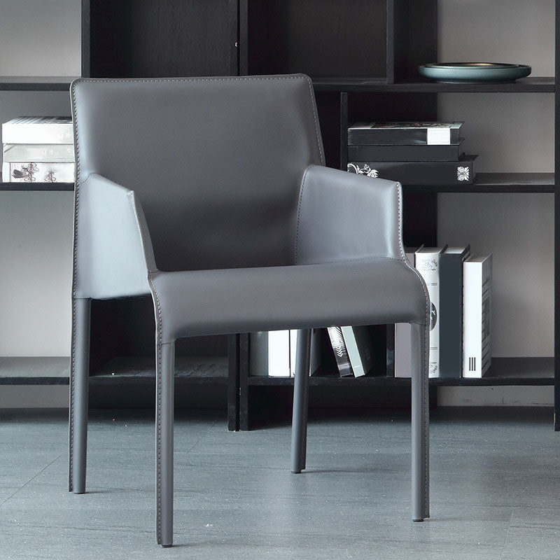 Leather Matte Finish Dining Chair Designer Style Home Solid Back Arm Chair