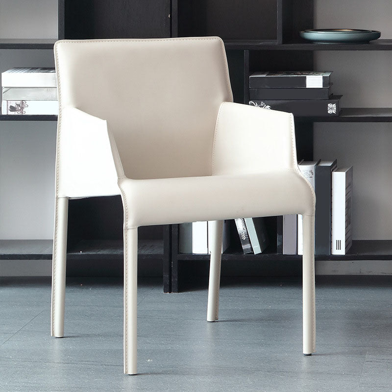 Leather Matte Finish Dining Chair Designer Style Home Solid Back Arm Chair
