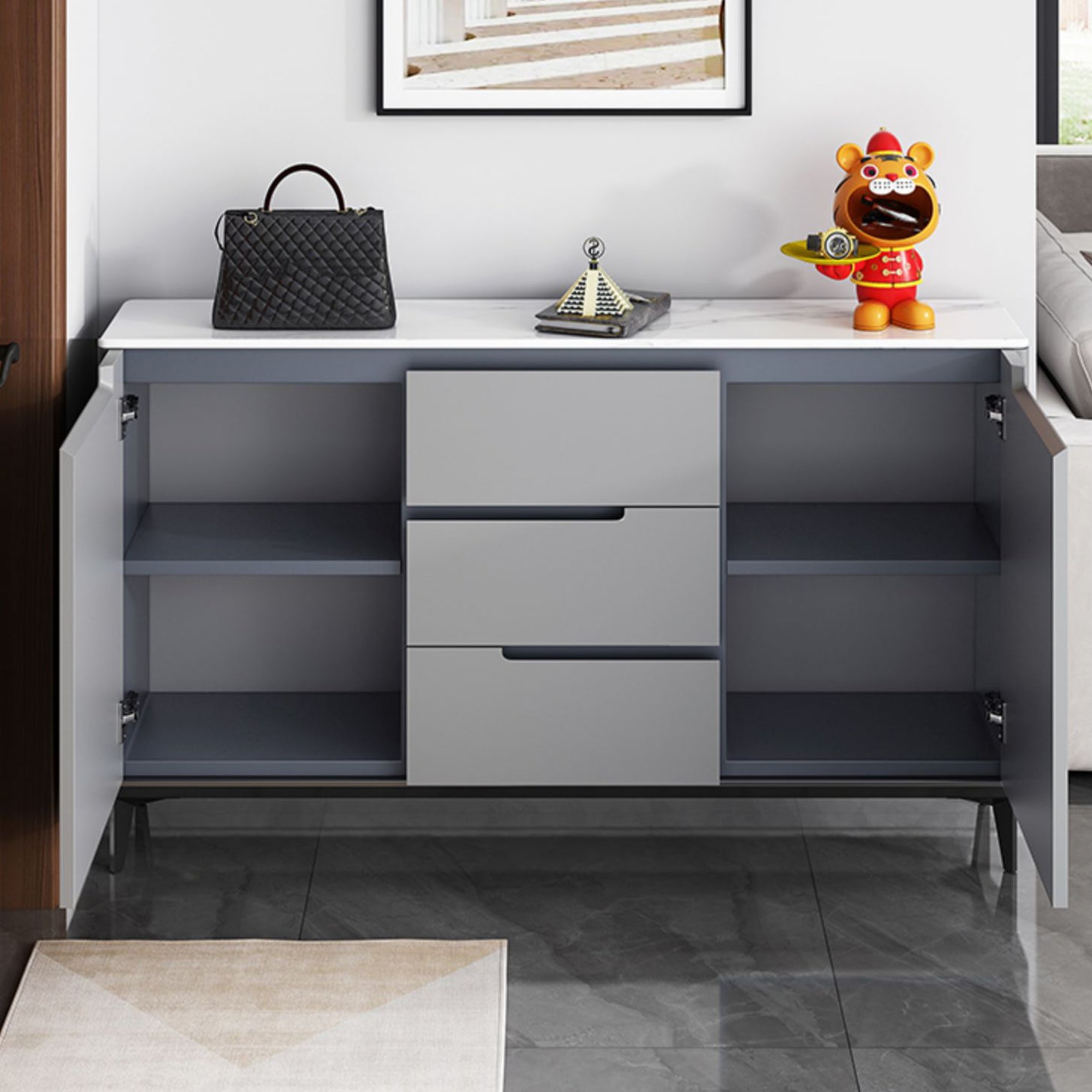 Artificial Wood Living Room Sideboard Cabinet Modern Credenza with Storage and Drawer