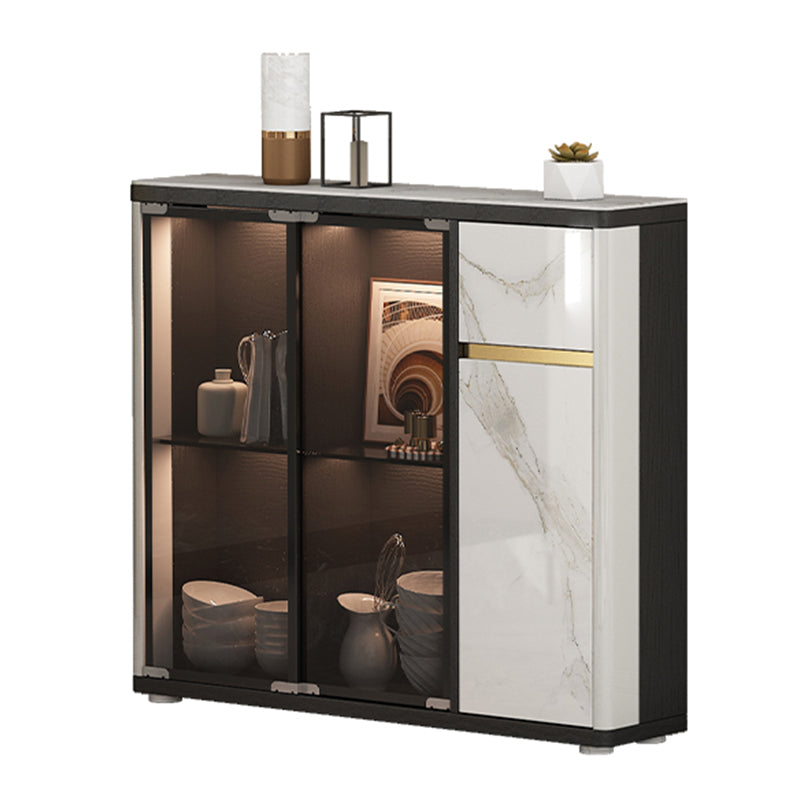 Glass Door Wood Sideboard Modern Credenza with Storage for Living Room