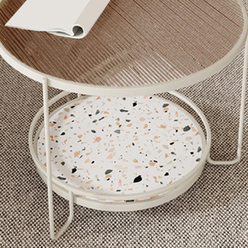 Round Minimalist Coffee Table Glass Top Steel Coffee Table for Living Room