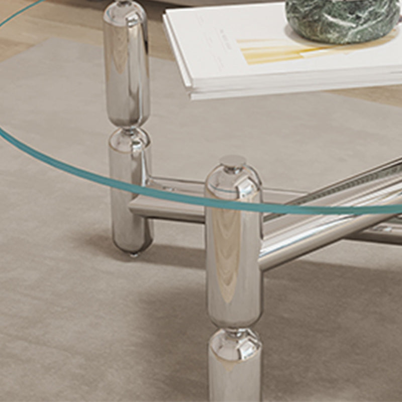 Glass Top Steel Coffee Table Round Minimalist Modern Coffee Table