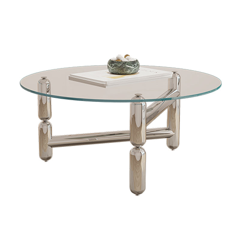 Glass Top Steel Coffee Table Round Minimalist Modern Coffee Table