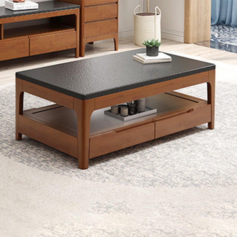 Rectangular 4 Legs Base Solid Wood Table Nordic Style Coffee Table with Storage Rack