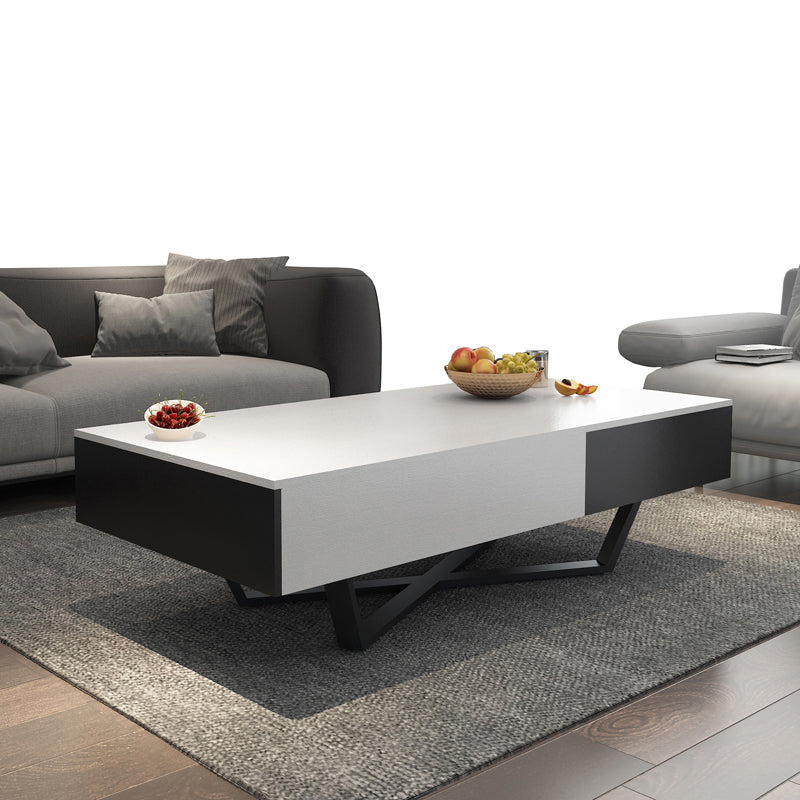 15.7" H Modern Rectangle Wooden Coffee Table Metal Cross Legs Cocktail Table