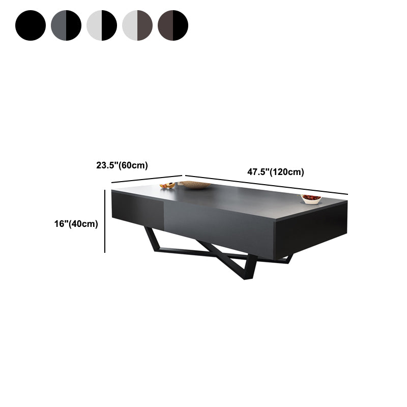 15.7" H Modern Rectangle Wooden Coffee Table Metal Cross Legs Cocktail Table