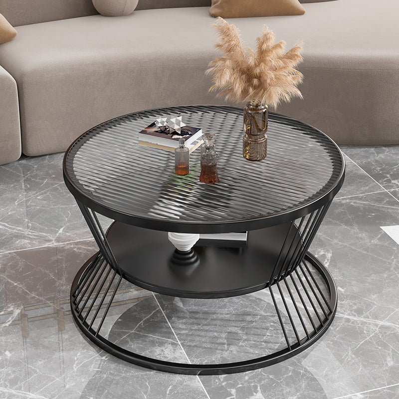 Modern 17.7" H Round Glass Coffee Table Iron Frame Cocktail Table