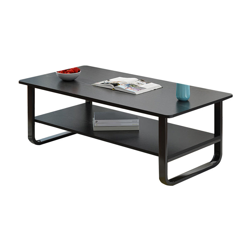 Modern Style Rectangular Wooden Table Metal Sled Base Coffee Table