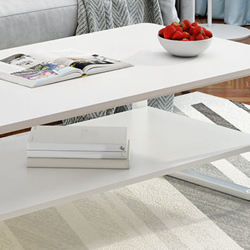 Modern Style Rectangular Wooden Table Metal Sled Base Coffee Table