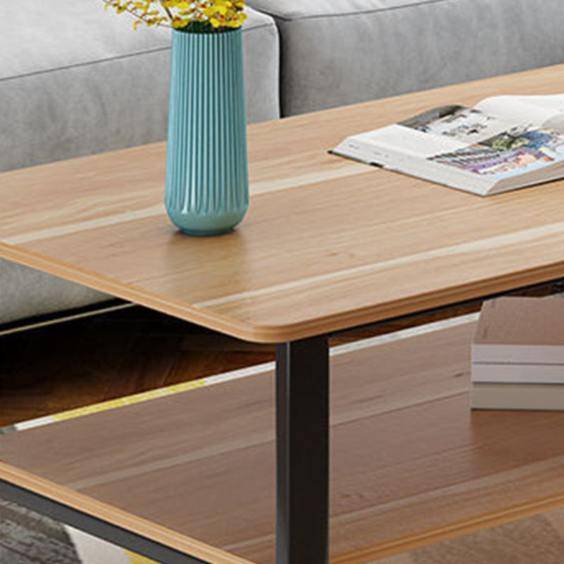 Modern Style Rectangular Wooden Table Metal Sled Base Coffee Table