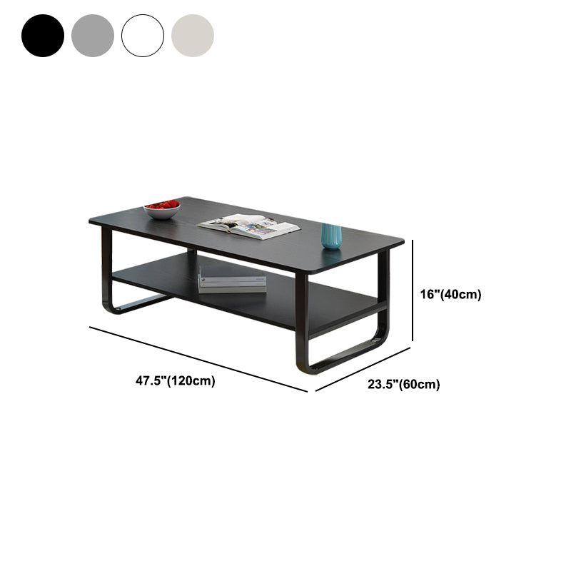 Modern Style Rectangular Wooden Table Metal Sled Base Coffee Table