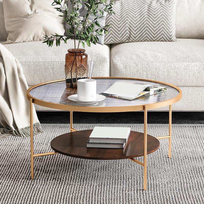 Modern Style Round Toughened Glass Table Metal 4 Legs Base Coffee Table
