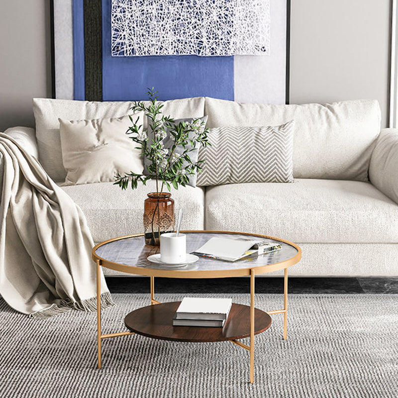 Modern Style Round Toughened Glass Table Metal 4 Legs Base Coffee Table