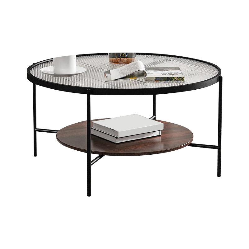 Modern Style Round Toughened Glass Table Metal 4 Legs Base Coffee Table