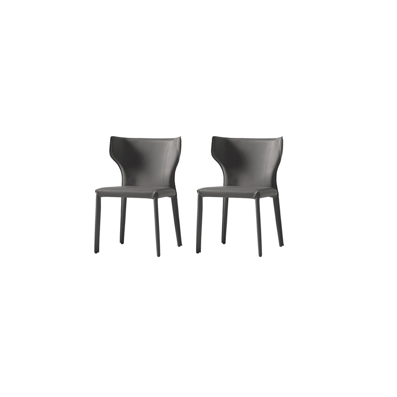 Mid-Century Modern Armless Side Chair Leather Basic Four Leg Side Chair