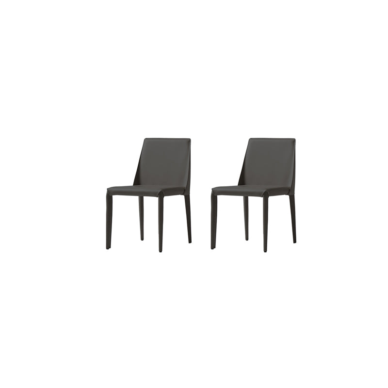 Mid-Century Modern Armless Side Chair Leather Basic Four Leg Side Chair