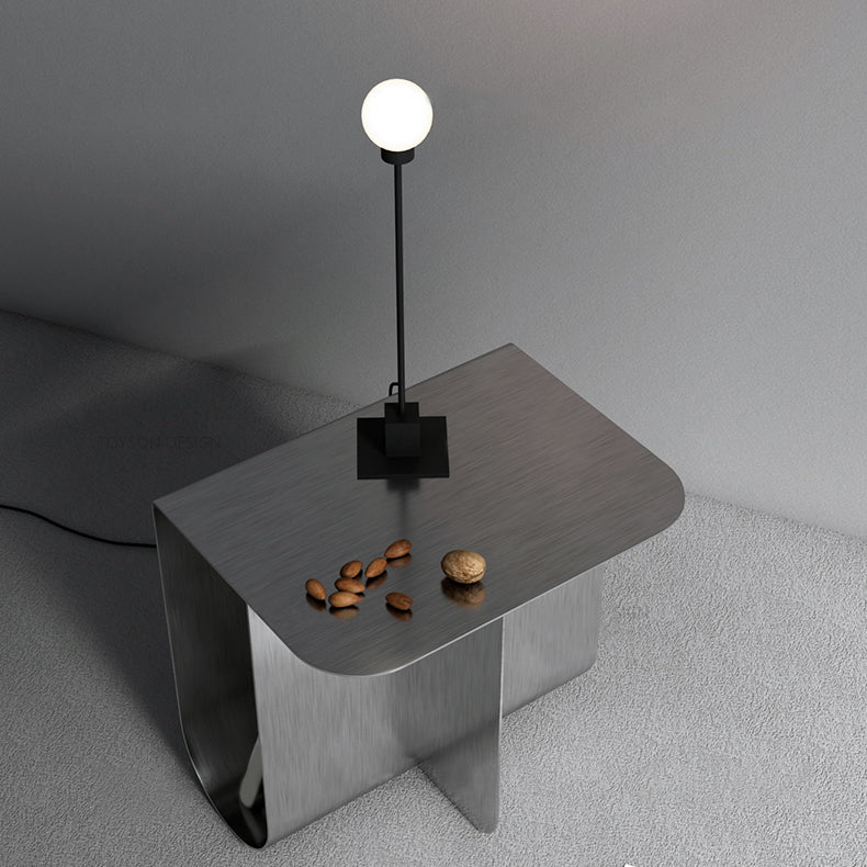 Mid-century Modern Style Rectangular Metal Table with Abstract Base Side Table
