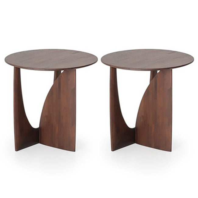 Round Solid Wood Table with Abstract Base Design Nordic Style Side Table