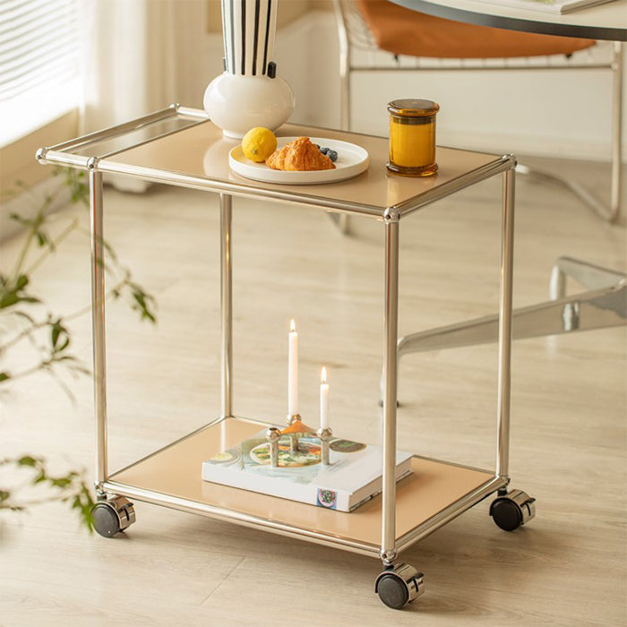 Medieval Modern Style Rectangular Metal/glass Table Wheel Base Side Table