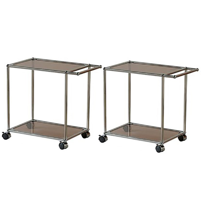 Medieval Modern Style Rectangular Metal/glass Table Wheel Base Side Table