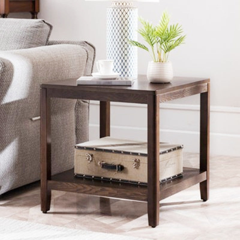 Farmhouse Wood Square Side Table Two-Tier Sofa End Table for Living Room