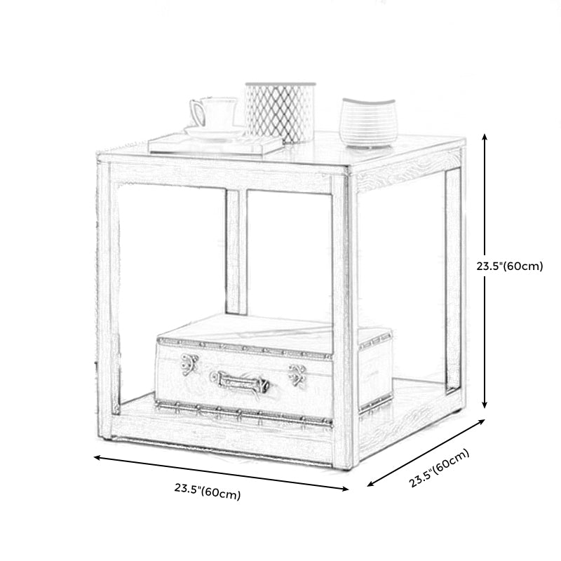 Farmhouse Wood Square Side Table Two-Tier Sofa End Table for Living Room