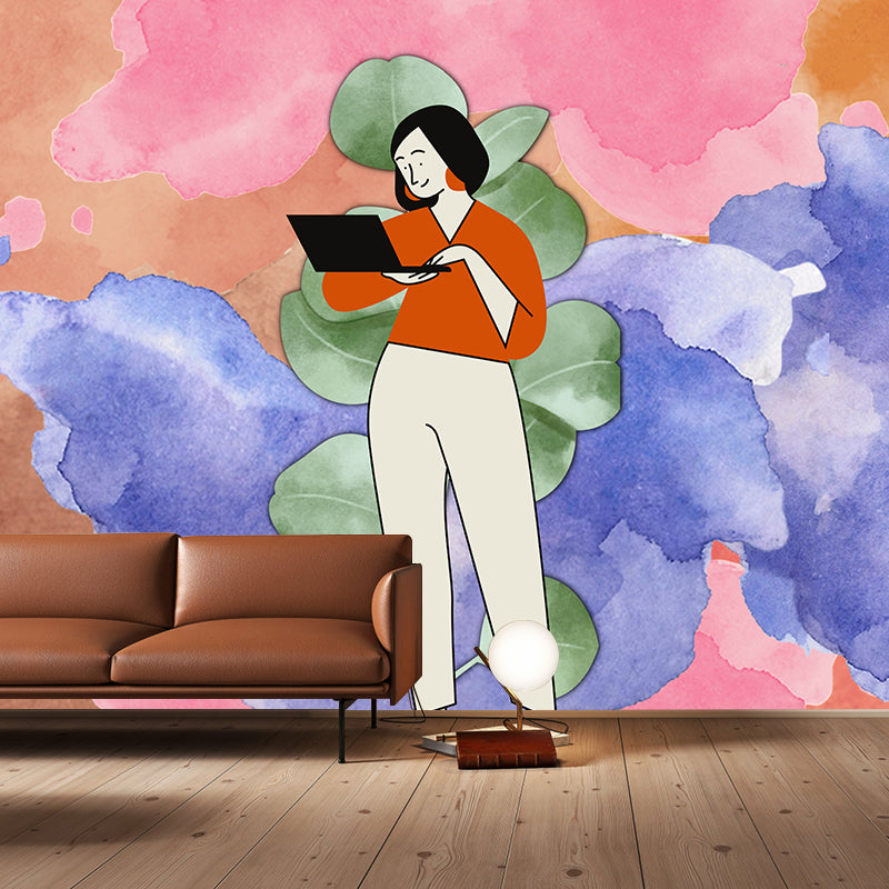 Environment Friendly Wall Mural Wallpaper Watercolor Portraiture Sitting Room Wall Mural