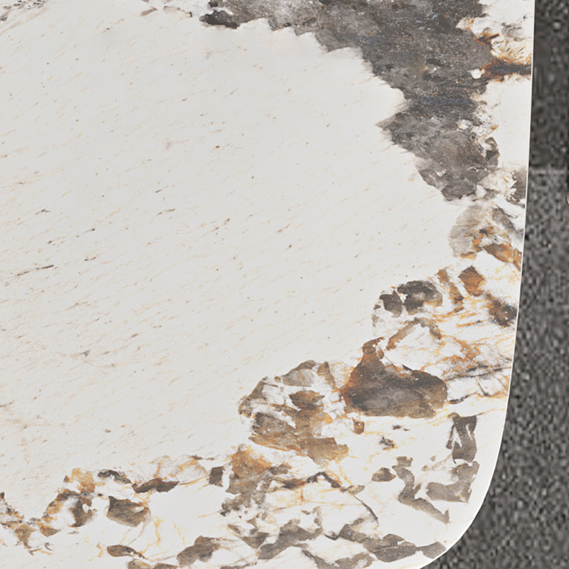 Rectangle Dining Table Sintered Stone Top Modern White Table with Black Legs