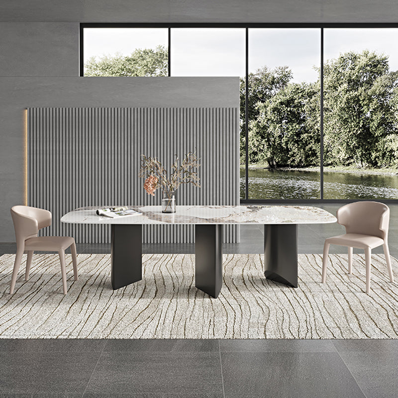 Rectangle Dining Table Sintered Stone Top Modern White Table with Black Legs