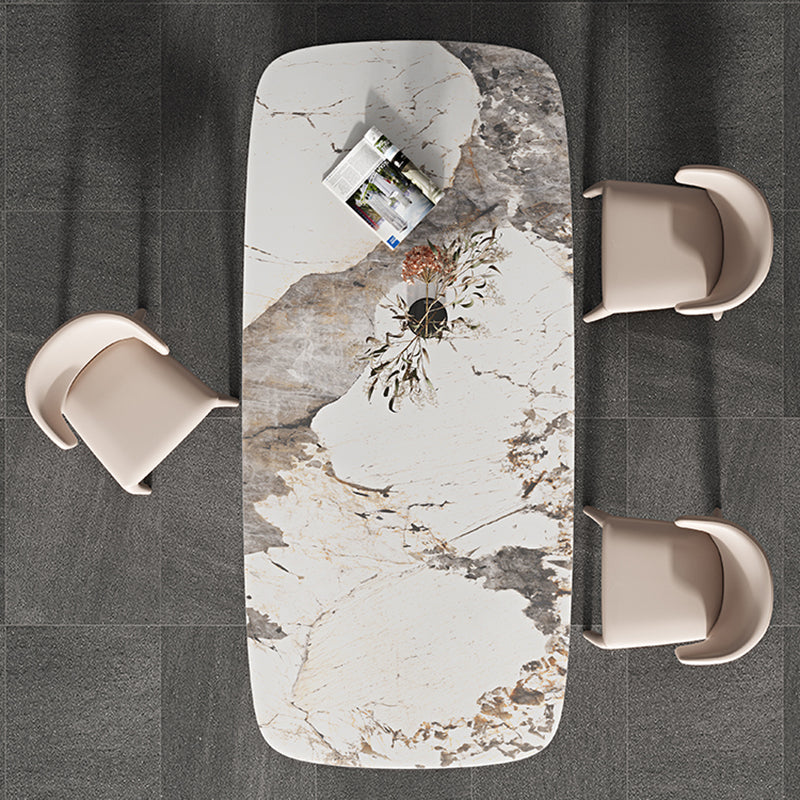 Rectangle Dining Table Sintered Stone Top Modern White Table with Black Legs