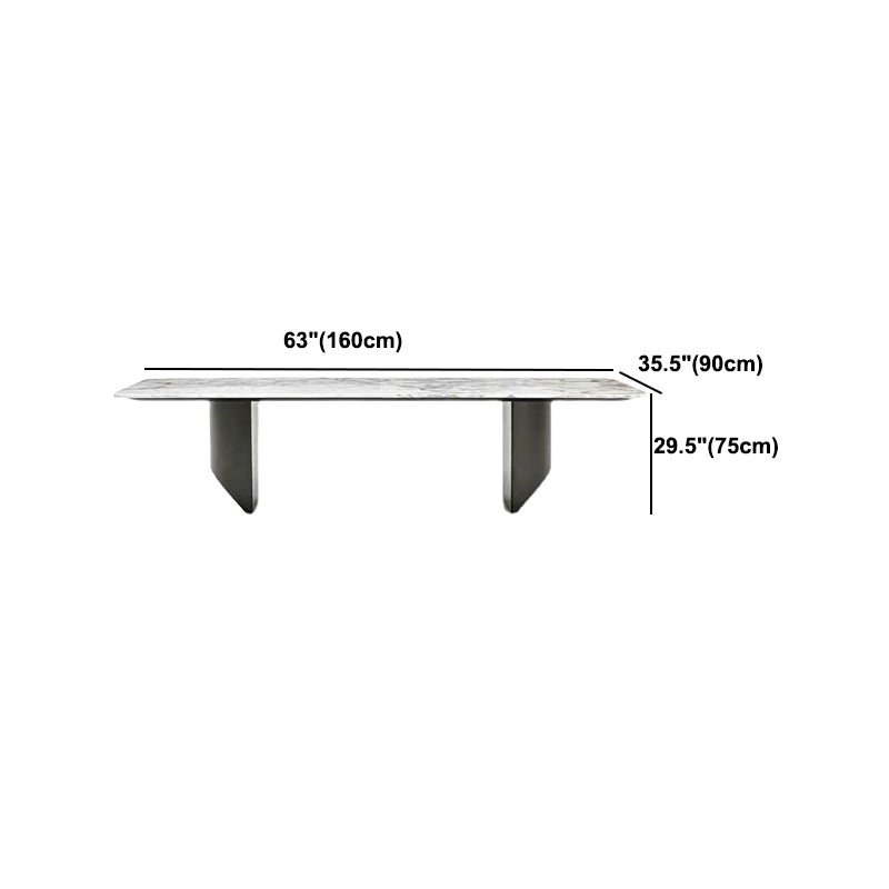 Rectangle Dining Table Sintered Stone Top Modern White Table with Black Legs