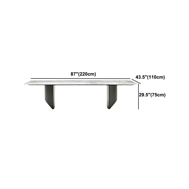 Rectangle Dining Table Sintered Stone Top Modern White Table with Black Legs