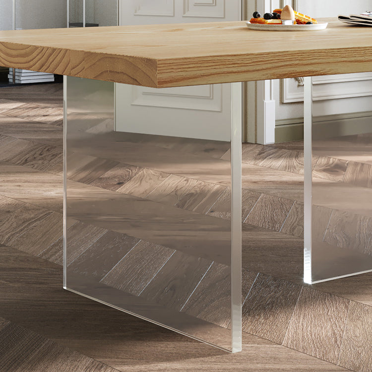 Solid Wood Top Dinner Table Modern Natural Acrylic Tripod Dining Table