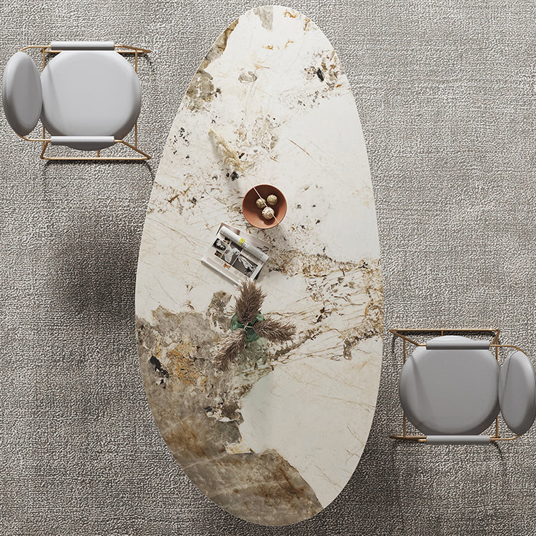 Luxury Sintered Stone Top Dining Table Oval White Table with 3 Legs for Restaurant