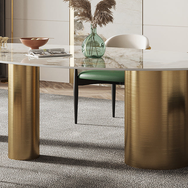 Luxury Sintered Stone Top Dining Table Oval White Table with 3 Legs for Restaurant