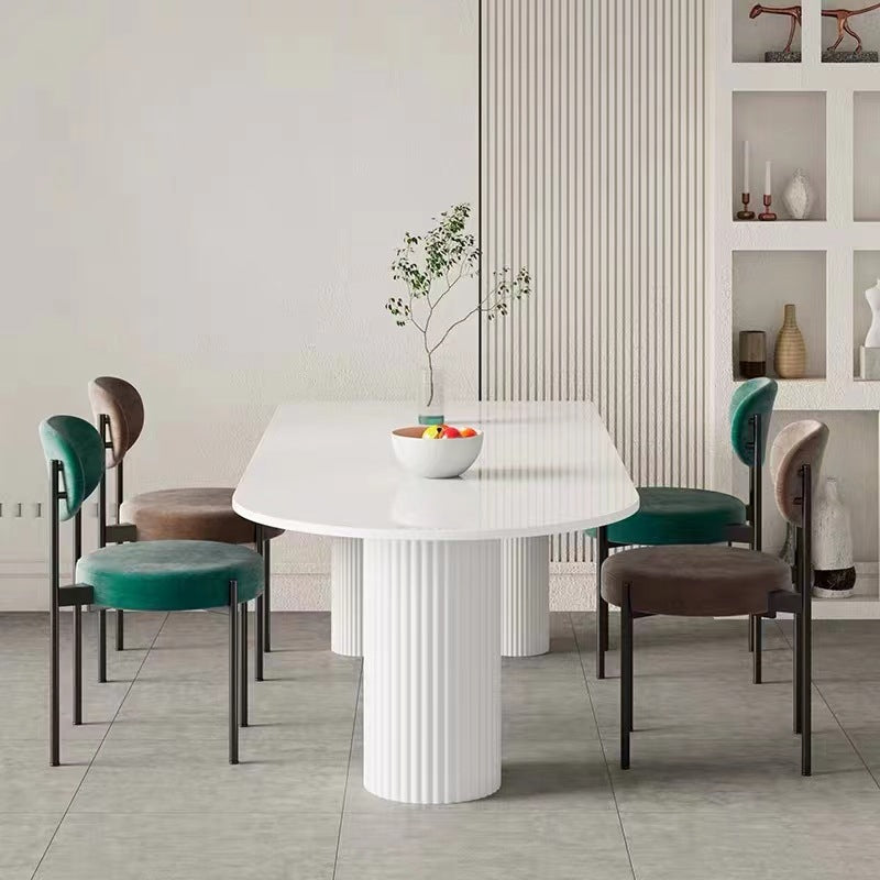 White Sintered Stone Top Dining Table Modern Free Form Iron Base Table