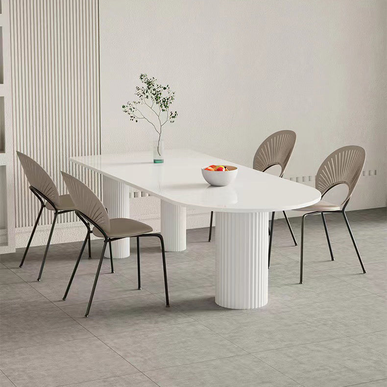 White Sintered Stone Top Dining Table Modern Free Form Iron Base Table