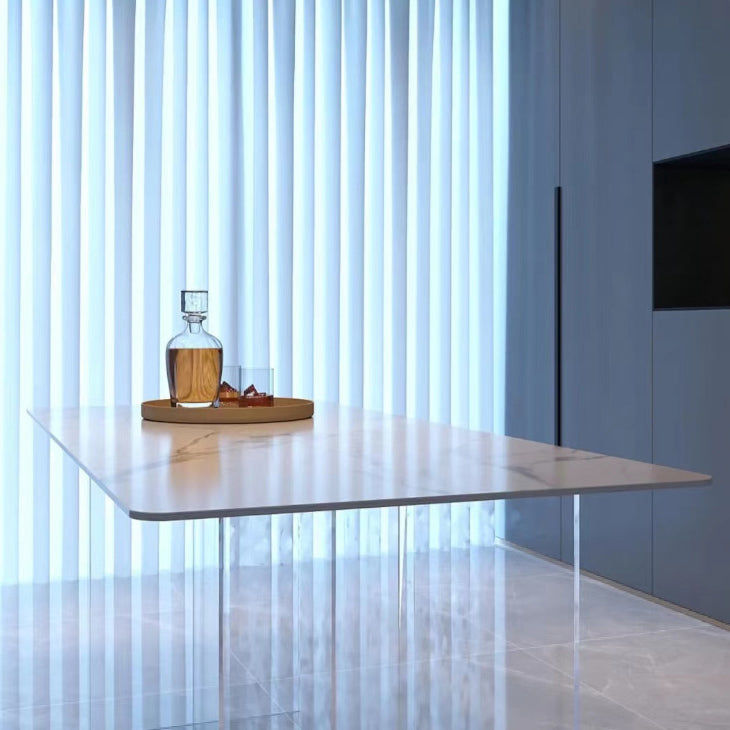 Modern White in Marble Counter Table Rectangle Dining Table for Kitchen