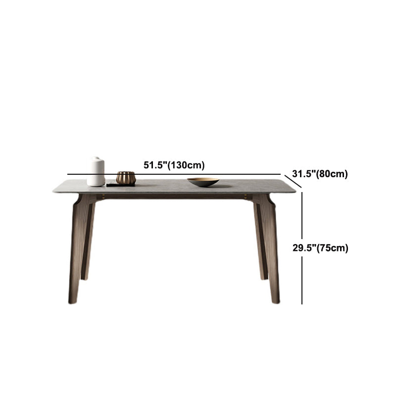 Rectangle Modern DiningTable Sintered Stone Top Ash Base Table with 4 Legs