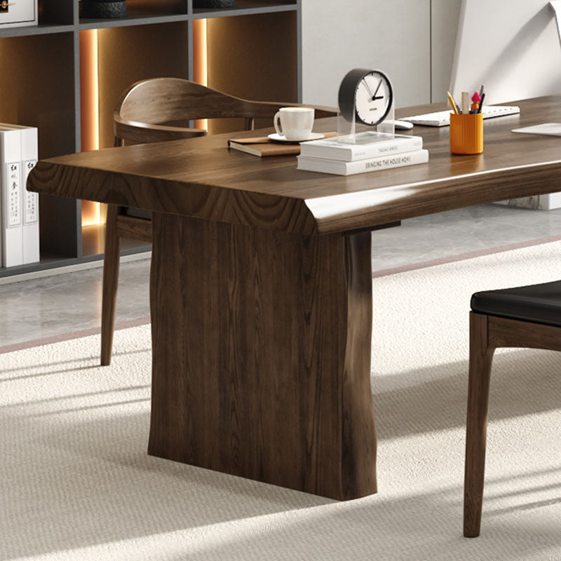 Modern Double Pedestal Dining Table Solid Wood Dining Room Kitchen Table in Brown