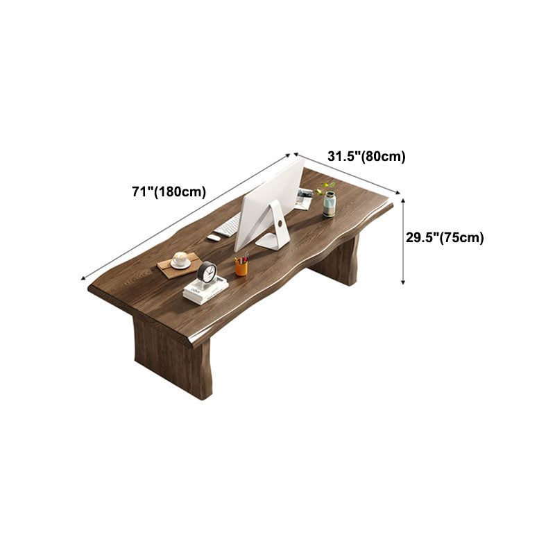 Modern Double Pedestal Dining Table Solid Wood Dining Room Kitchen Table in Brown
