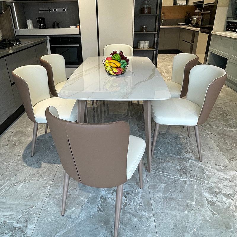 Modern Sintered Stone Dining Table White 4 Legs Rectangular Dining Furniture Metal Base