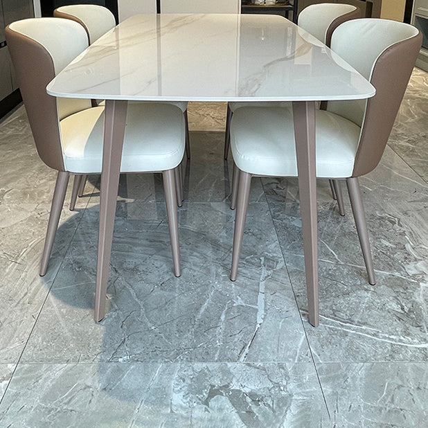 Modern Sintered Stone Dining Table White 4 Legs Rectangular Dining Furniture Metal Base