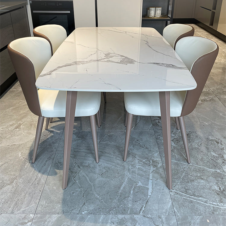 Modern Sintered Stone Dining Table White 4 Legs Rectangular Dining Furniture Metal Base