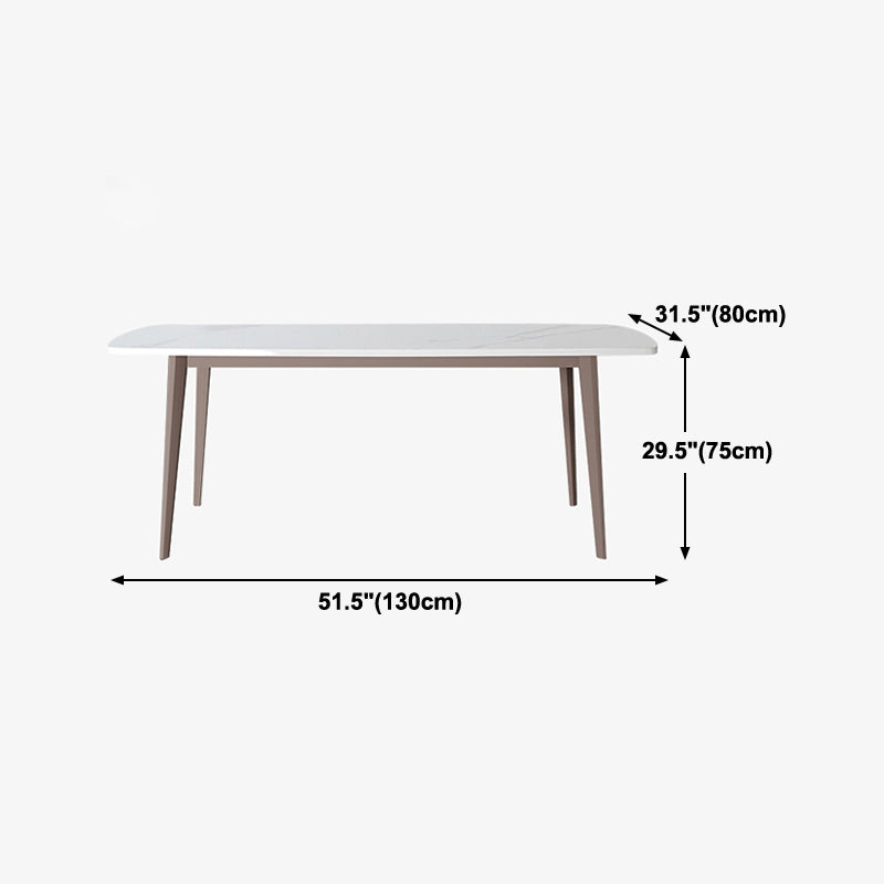 Modern Sintered Stone Dining Table White 4 Legs Rectangular Dining Furniture Metal Base