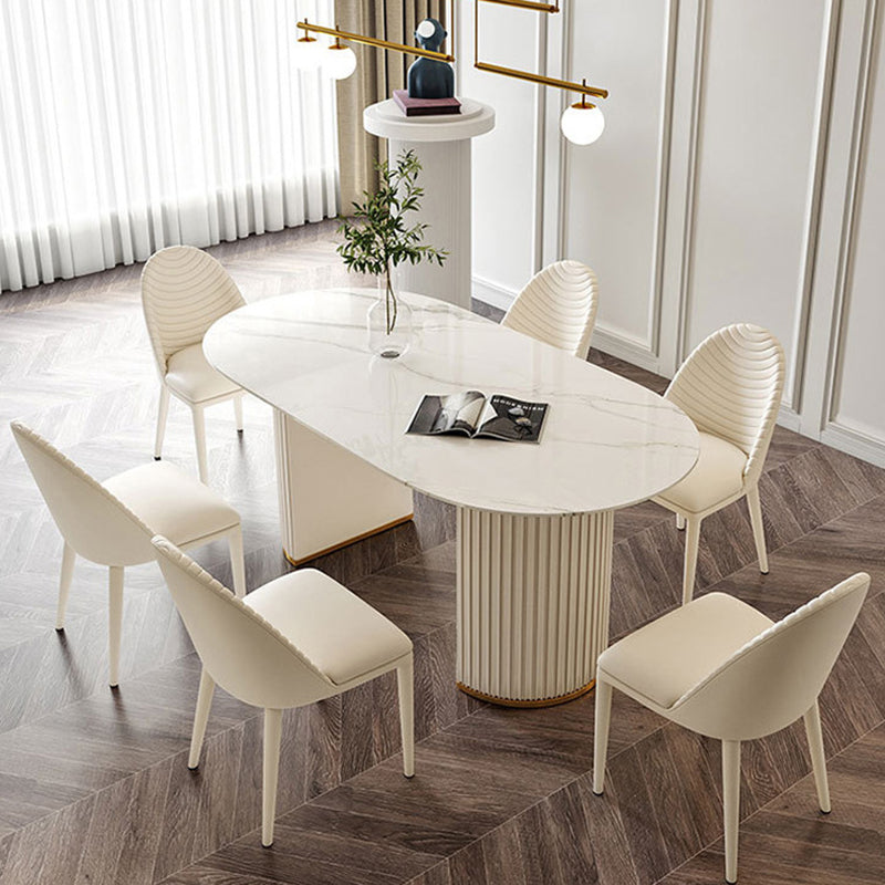 Contemporary Oval Table Sintered Stone Top Double Pedestal Dining Table