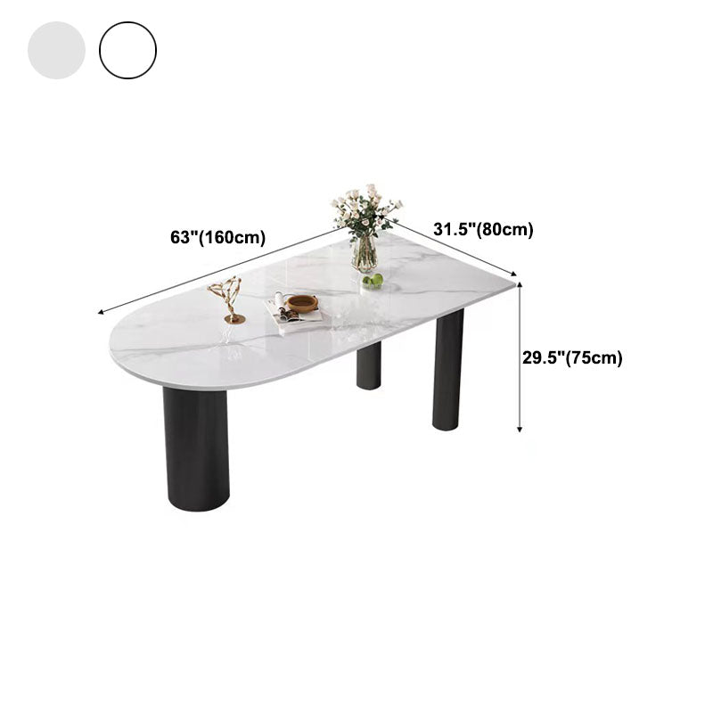Modern White and Black Dinner Table Stone Top Tripod Base Dining Table