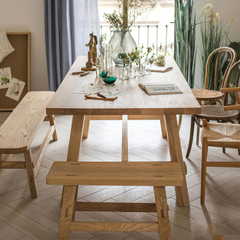 Natural Simplicity Rectangle Dining Table Pine Solid Wood Trestle Base Table