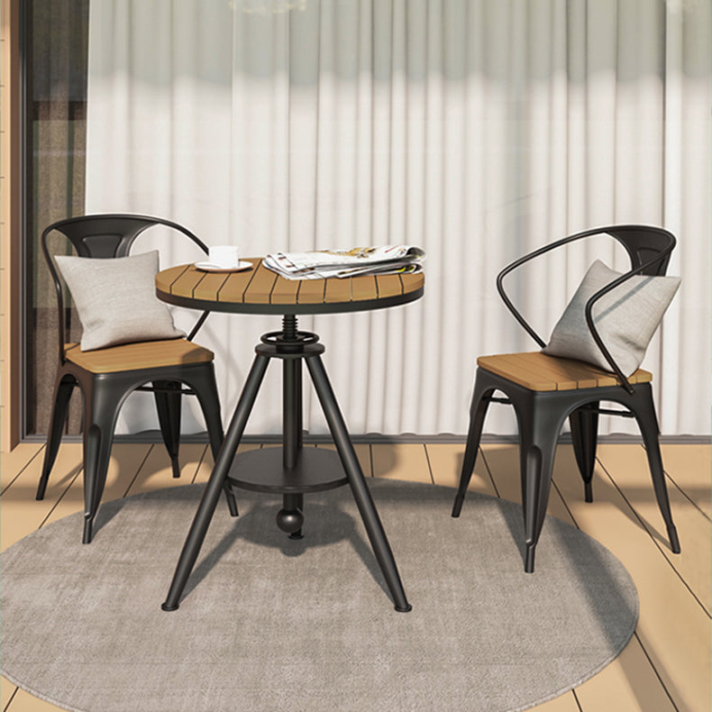 Modern Round Dining Table Metal Pedestal Casual Adjustable Height Dining Table