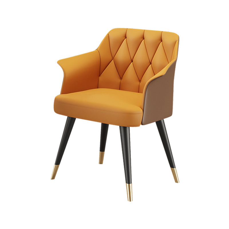 Glam Metal Arm Dining Chair Faux Leather Side Chairs for Restaurant Use